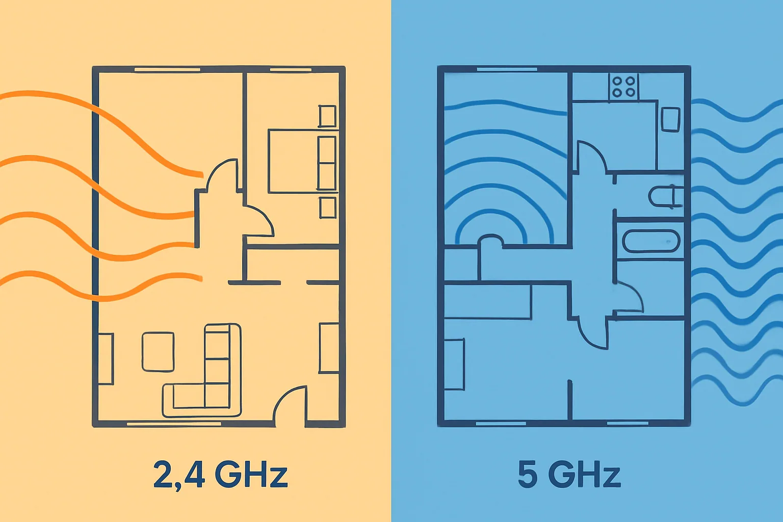 Porównanie zasięgu pasma 2,4 GHz i 5 GHz w mieszkaniu