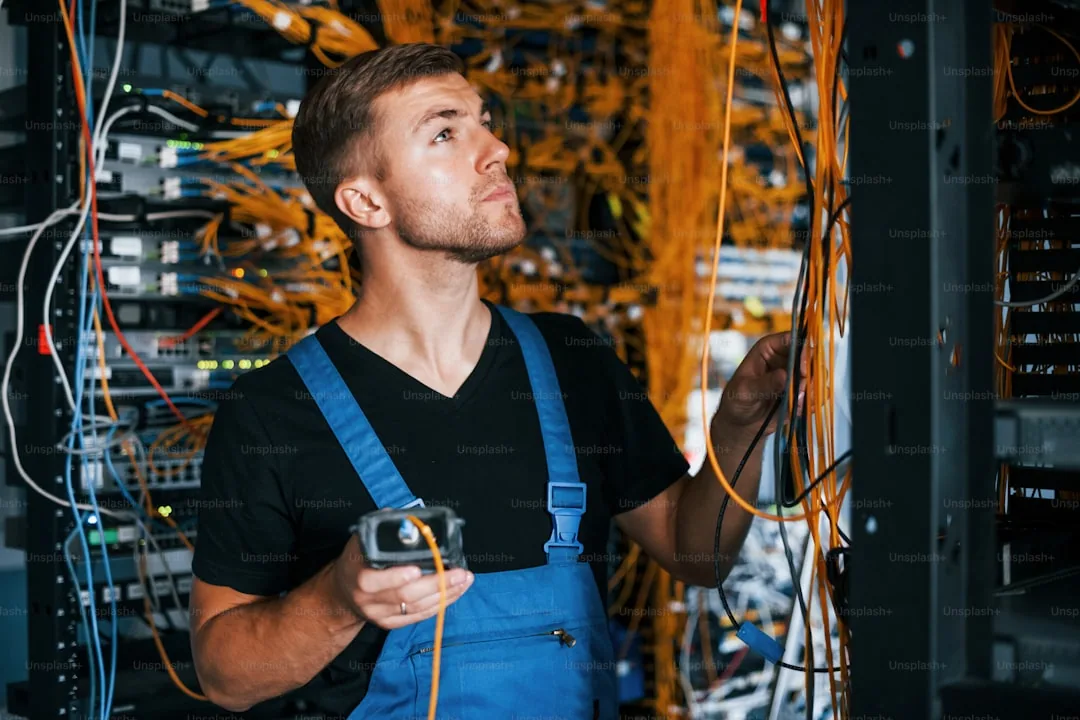 Technik instalujący światłowód - zmiana operatora internetowego