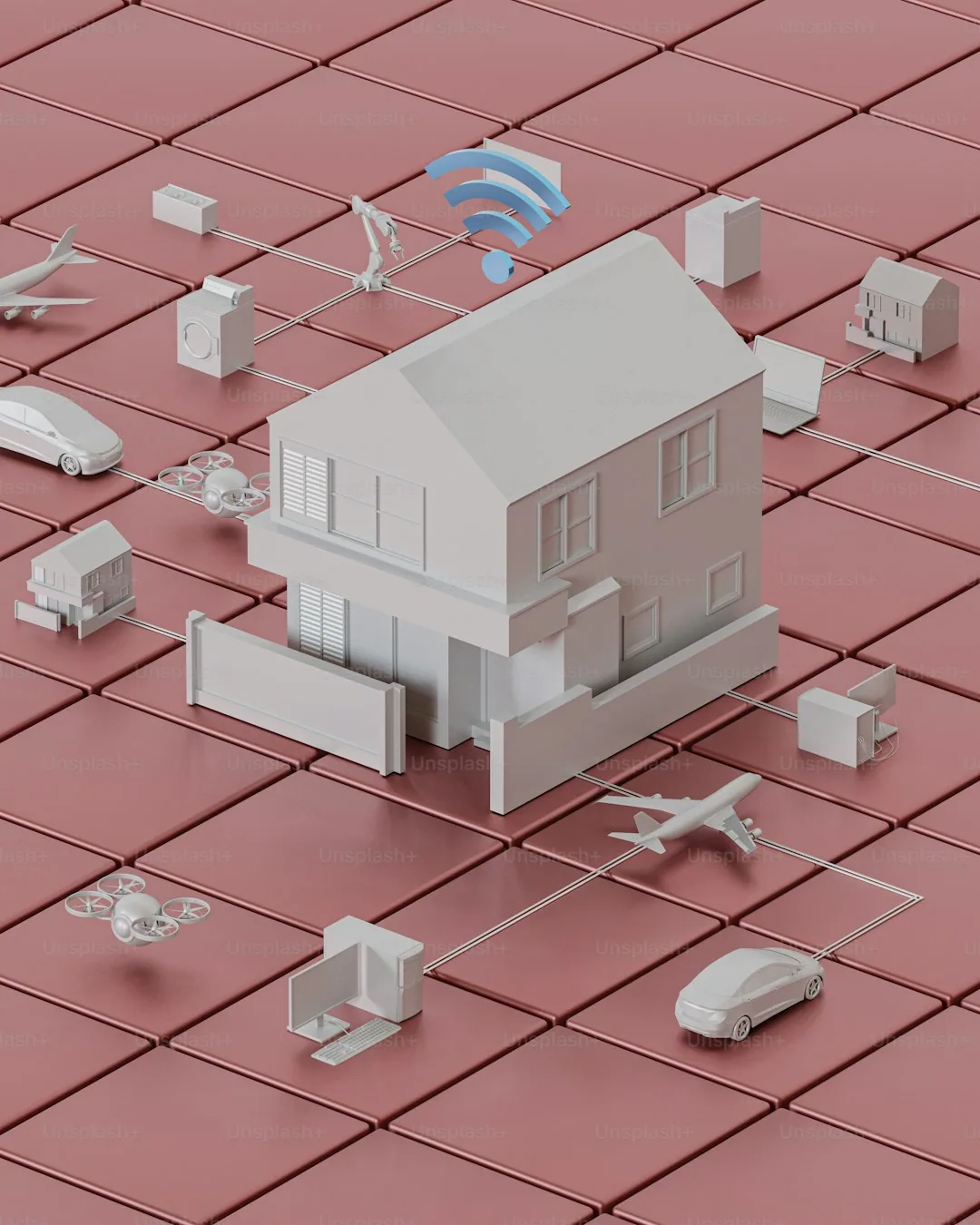Dom jednorodzinny z anteną i routerem Wi-Fi - internet na przedmieściach