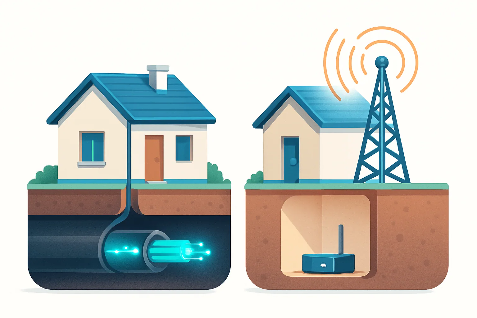 Schemat działania światłowodu i internetu 5G
