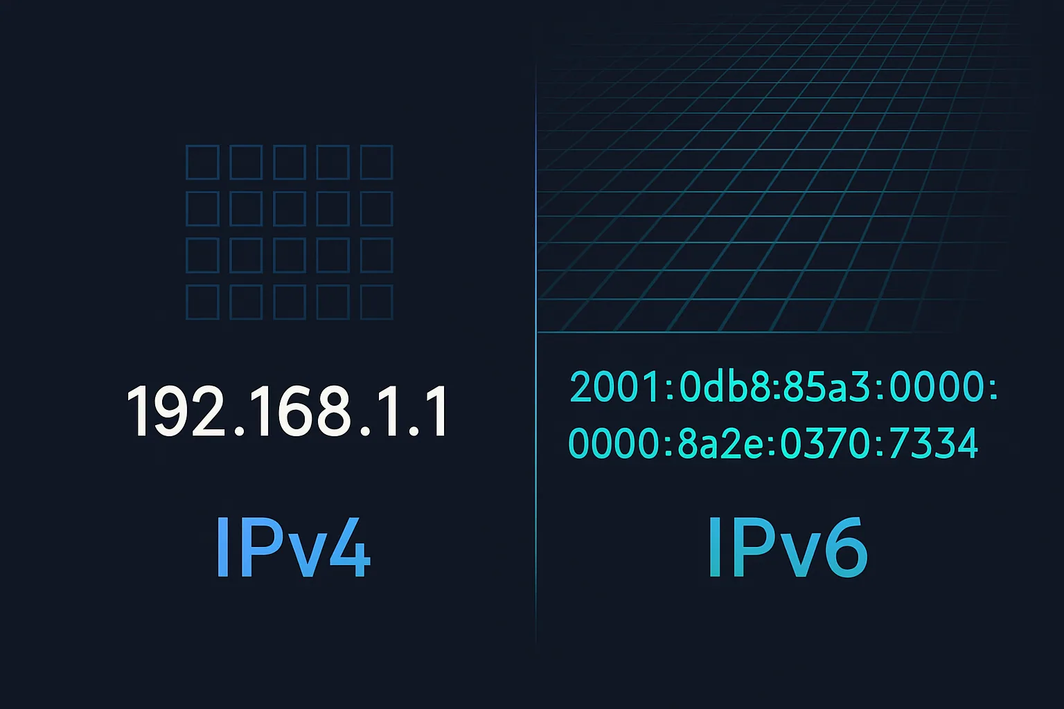 Porównanie adresów IPv4 i IPv6 - krótki adres numeryczny vs długi adres szesnastkowy